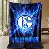 Schalke 04 FC Custom Name Text Flannel Blanket Soccer Logo Personalized Fleece Throw Blanket Special Gift For Sofa Bedroom Home