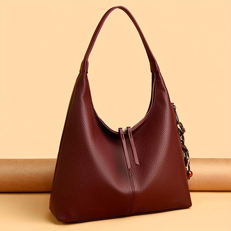 Women's Elegant Large Capacity Tote Handbag Leather Hobo Bag with Decorative Metal Chain for Women Minimalist Shoulder Bag