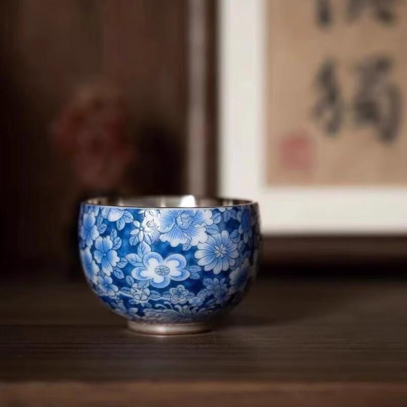 Chaxun Blue-and-white Enamel Gilded Silver Teapot & Master Cup Set