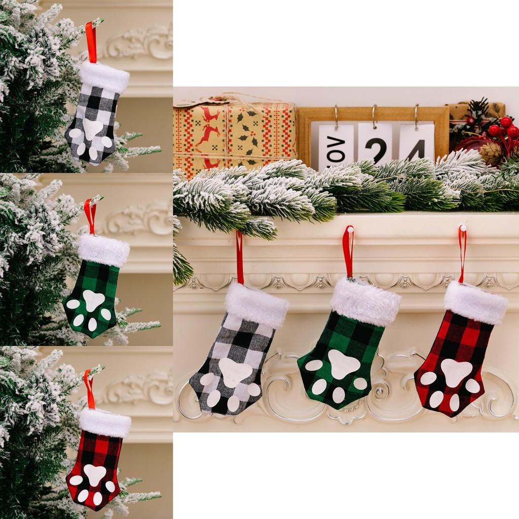 Cartoon Cat Delightful Paw Christmas Stockings In Bright Red Green And Black White
