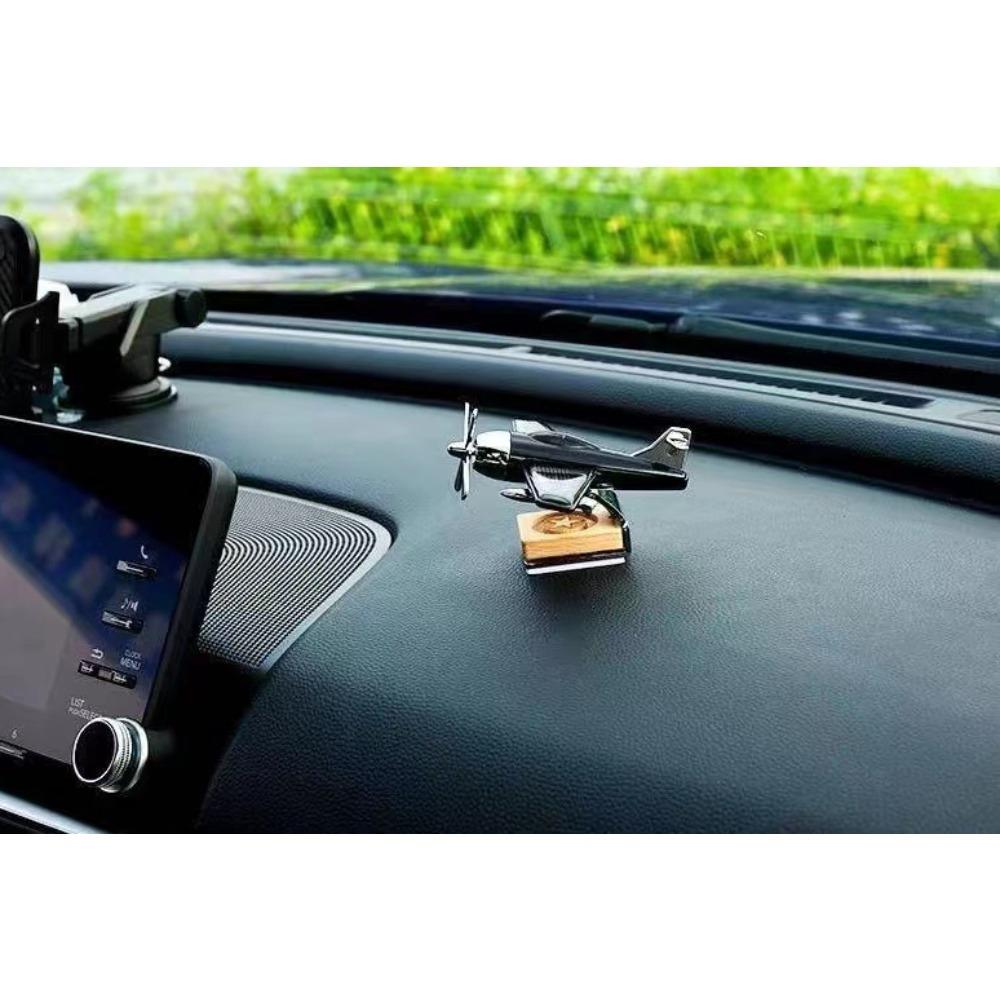 Alloy Solar Airplane Car Diffuser Wooden Base Fragrance Diffuser Energy Rotate Airplane Ornaments for Car Office Home Decor