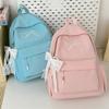 Portable Embroidered Bow Girls Backpack Nylon Large Capacity Students Schoolbag Lightweight Solid Color Travel Rucksack