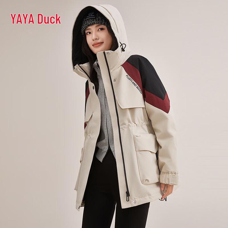 YAYA Women's Mid-Length Color Block Down Jacket