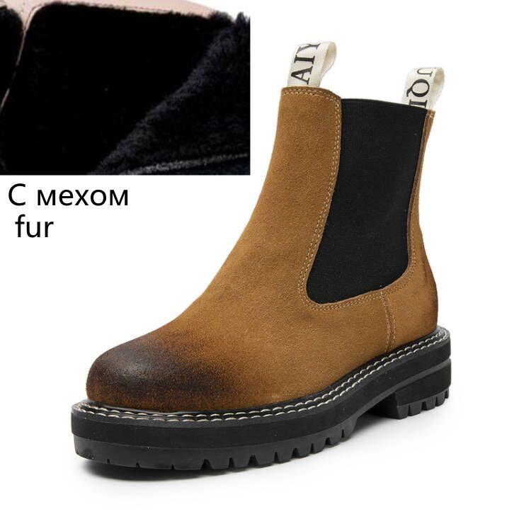 Modische Damen Chelsea Boots Echtes Leder 2025 Herbst Winter Trend Dicksohlige Damen Stiefeletten All-Match Kurze Stiefel Damen