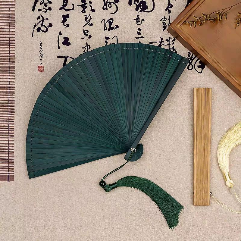 Bamboo Fan for Women, Traditional Style, Classical Black Folding Fan, Compact Hanfu Dance Fan, Portable Silk Cloth Fan
