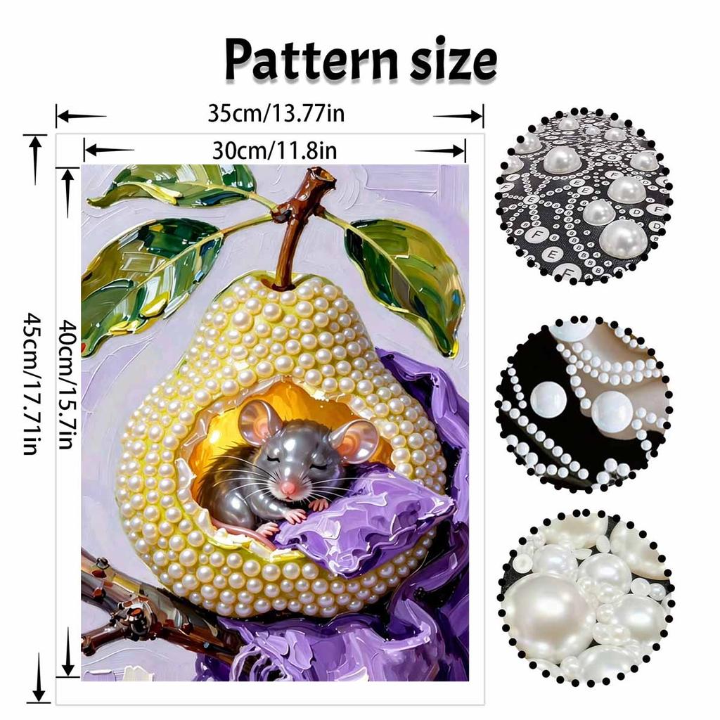 DIY Frameless Pearl Painting Kit Cute Mouse Pear 3D Shiny Bead Art Canvas Relaxing Creative Craft Home Wall Decor Gift