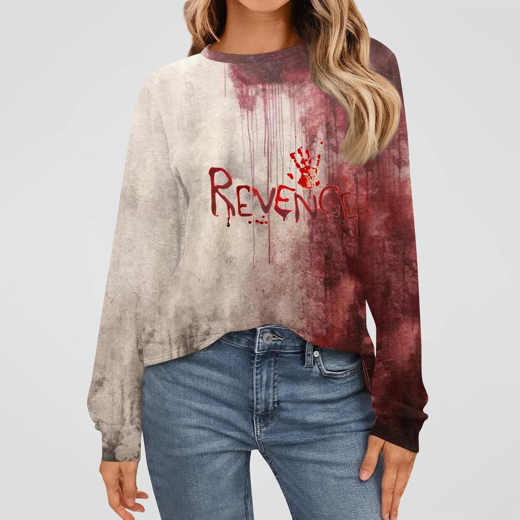 Damenmode Langarmshirts Locker sitzende Rundhalsausschnitt Basic Halloween Print Tops Lässige Outfits