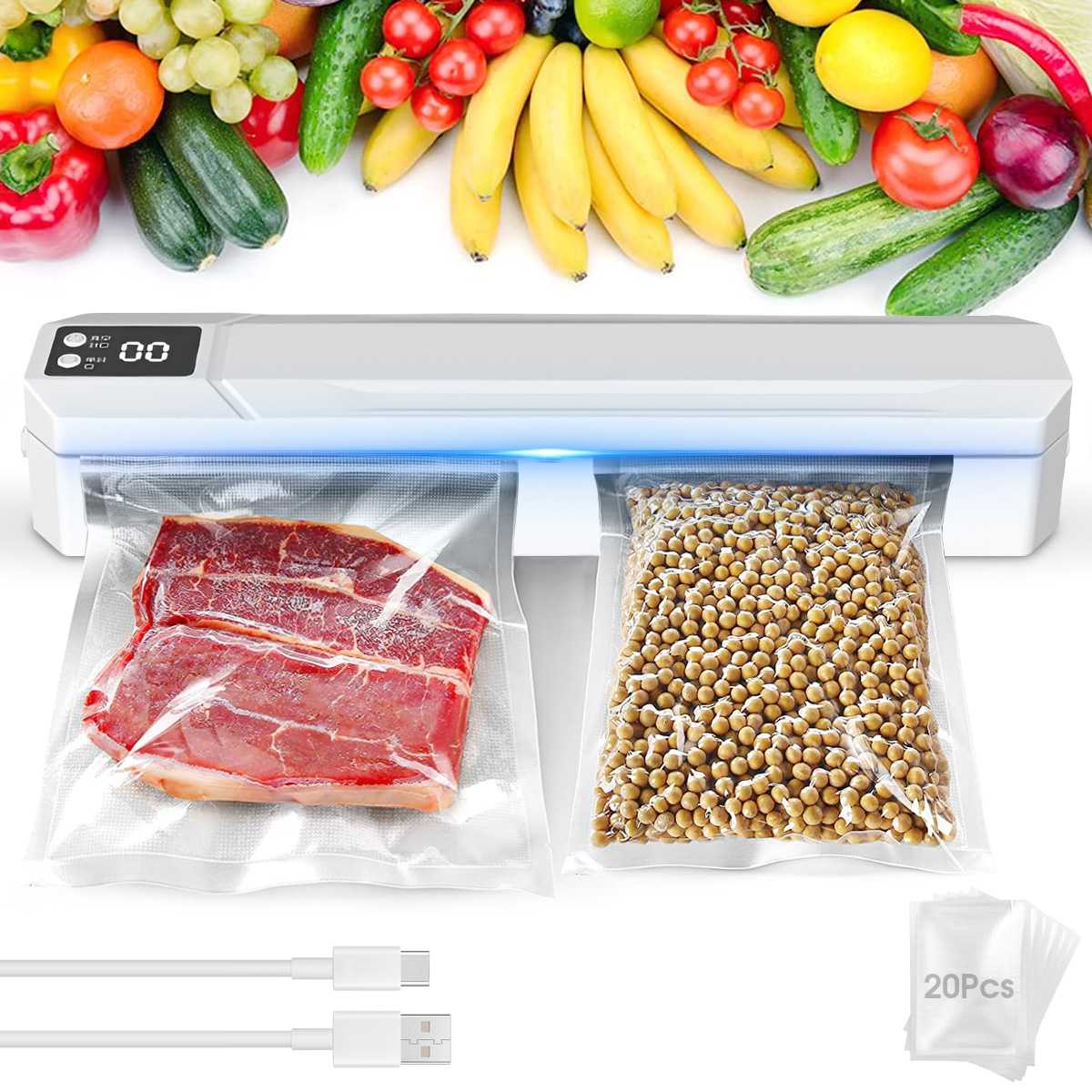 

USB charging vacuum digital display screen sealing machine plastic sealing machine (including 20 * sealing pocket), 1500mAh білий