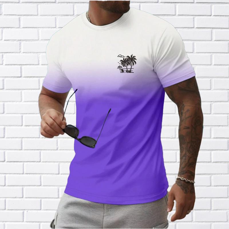 Happy Show Nieuw Zomer Heren Mode T-shirt Eiland Vakantie Bedrukt Heren T-shirt Top M paars