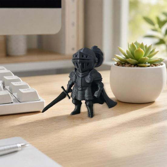 Mini Size Ornament, 3D Printed Knight Shape One-piece Molding Figurine, Dark Style Cartoon Design Decompression Desktop Decoration