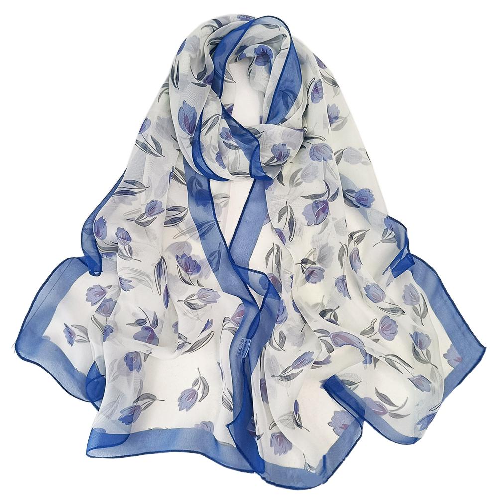 Summer Magnolia Printing Chiffon Silky Georgette Scarf Women Printing Long Soft Wrap Shawl Beach Kerchief Scarves Female Foulard