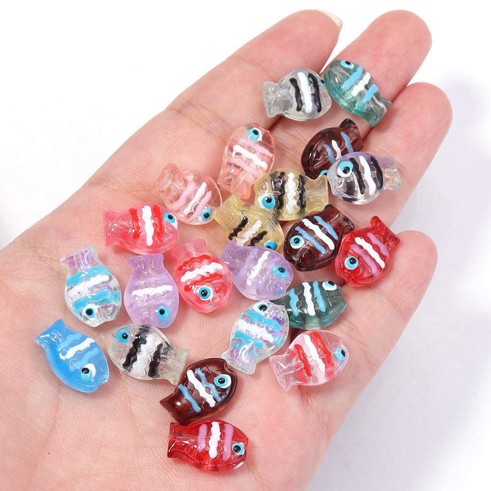 5pcs/lot Colorful Hand-painted Lampwork Beads Cute Cartoon Ocean Fish Loose Glass Bead For DIY Fashion Bracelet Earrings Jewelry