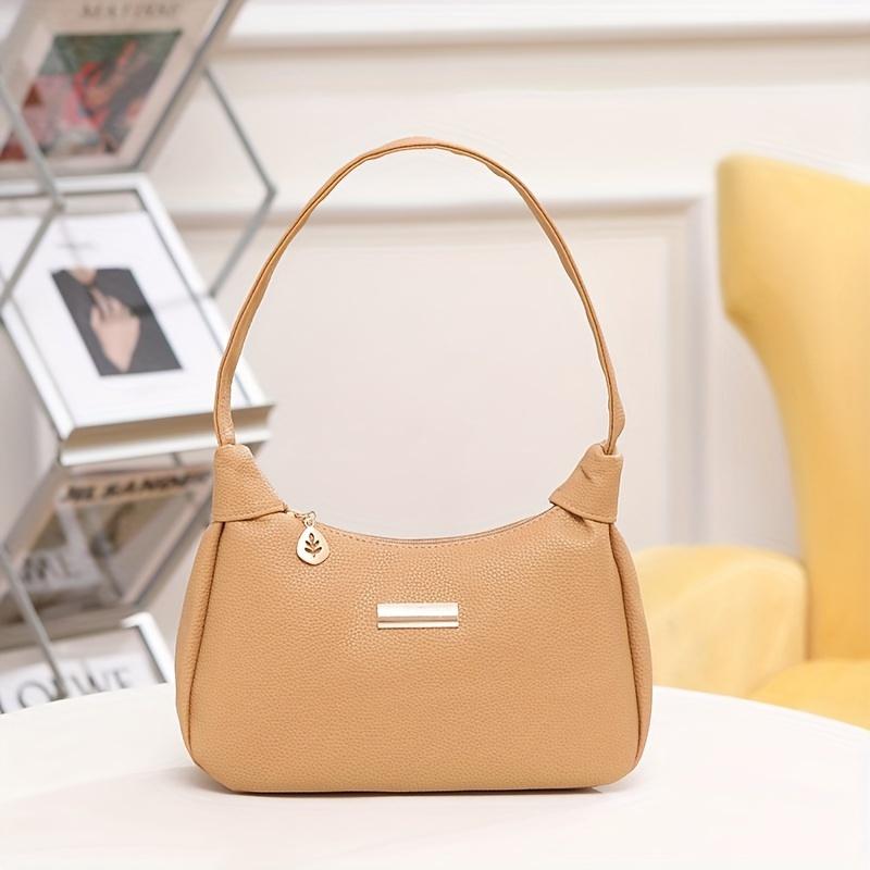 

Fashion Shoulder Bag for Women, Solid Color Synthetic Leather Handbag with Zipper Closure and Wristlet, Polyester Lined, Versatile Underarm Purse хаки