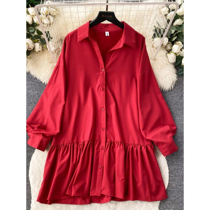 Chic Early Autumn Wear Slim Looking Girl's Dress Long Sleeves Shirt