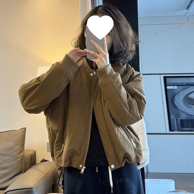 Women's Retro-Style Slimming Winter Jacket with Warm Stand Collar and Drawstring