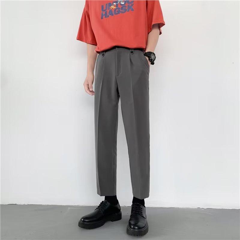 Suit pants men's Hong Kong style ins ruffian handsome straight slim nine-point pants autumn trend drape casual pants