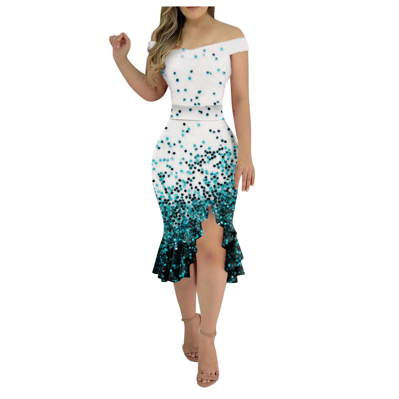 

Женские повседневные платья для вечеринок с цветочным принтом, нерегулярный подол на одно плечо, сексуальное платье русалки с открытой спиной M циан