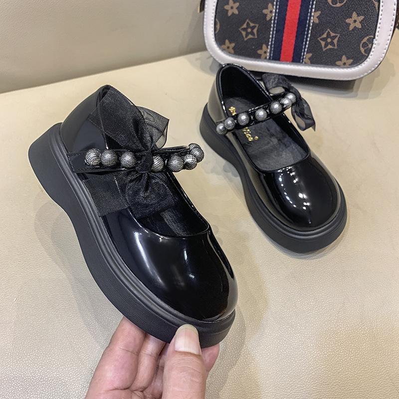 Kids Mary Jane Shoes Elegant Lace Bowknot Girls' Flat Leather Shoes for Wedding Party Versatile Fashion Children Princess Shoes