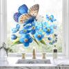 Pegatina de Ventana de Vidrio Flor Nomeolvides Mariposa Azul Flores Adhesivo de Ventana Calcomanía de PVC Estática Extraíble para Baño Cocina Decoración del Hogar