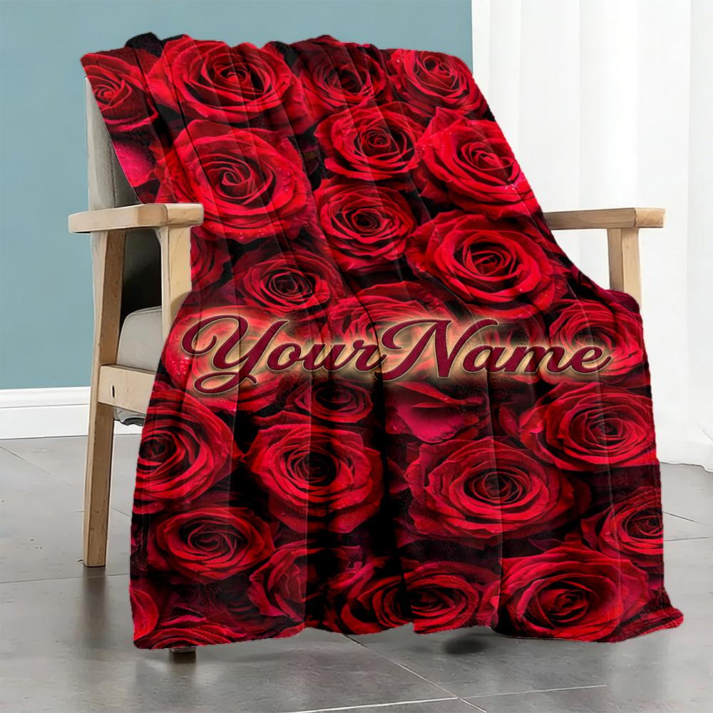 Rose Customize Your Name Blanket Lightweight Personalized Blanket Soft Warm Cozy Versatile for Home Decor Office Chair Nap Office for All Occasions