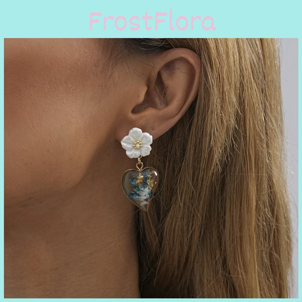 Elegant 2023 Heart Shaped Resin Flower Stud Earrings Fashionable Women's Jewelry