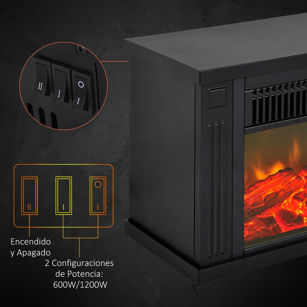 Electric Fireplace, 600/1200 W, Tabletop, Flame Effect, 10-15 m², 34 x 17 x 25 cm, Black