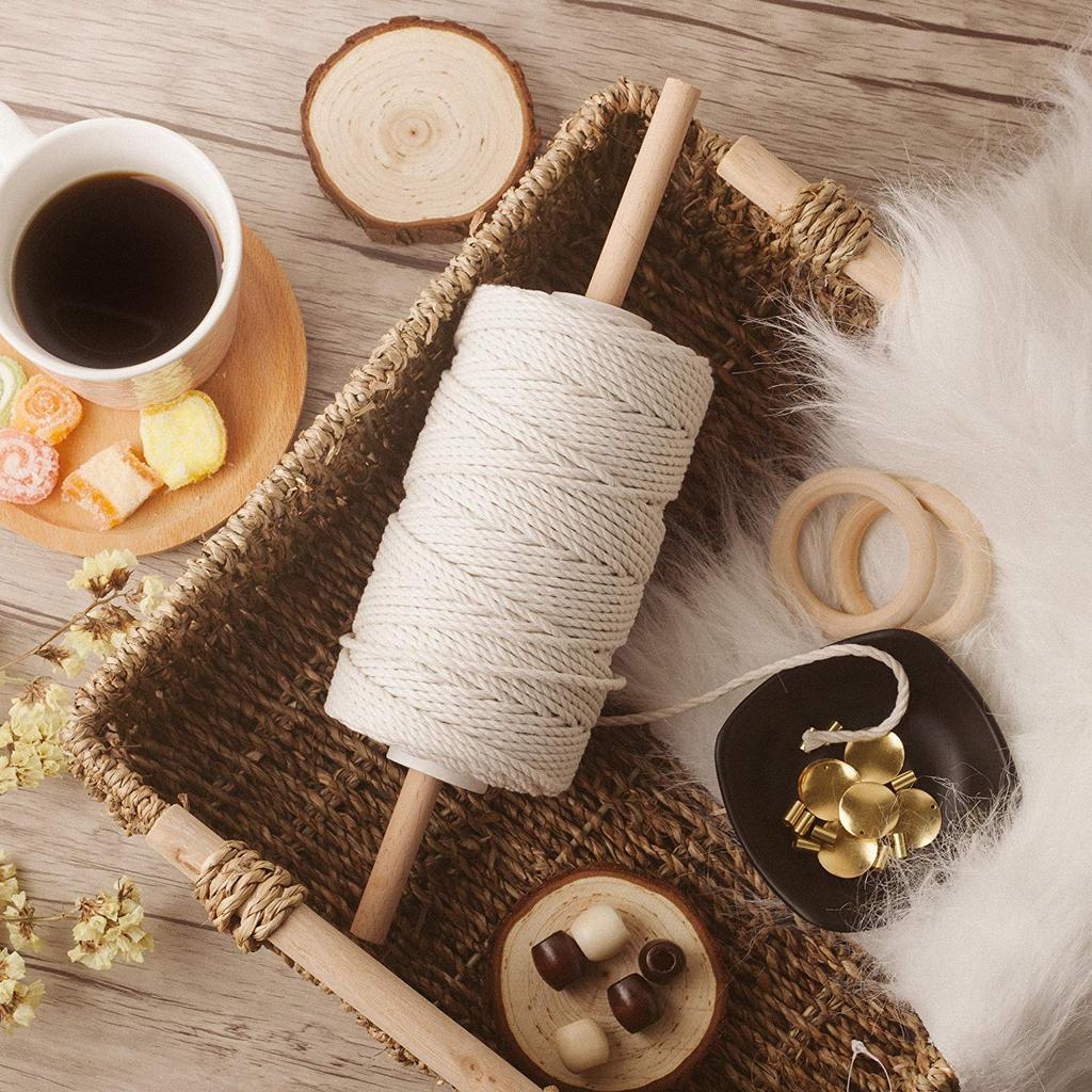 Alantis Authentisches Makramee Handgefertigt Baumwollstricken Natürliche Baumwolle Innenwand Topfpflanze DIY 4mm Breit x 300m Lang Seil, Beige, Garn, Garn,