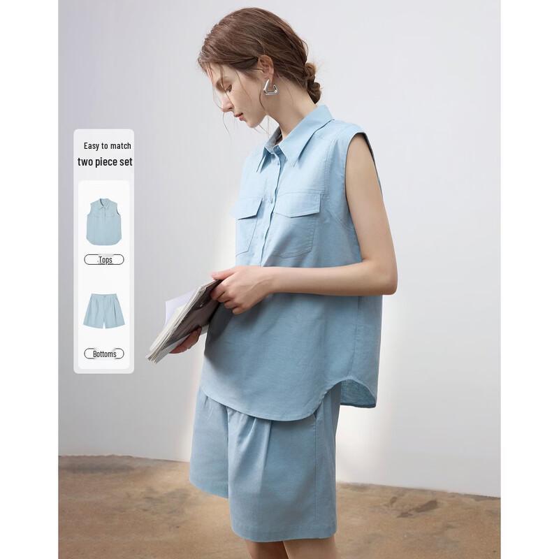 

Demana Women s Linen Blend Sleeveless Top and Shorts Set XL