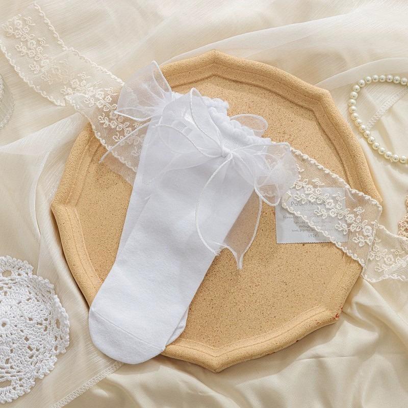 5 Pairs of Female Summer Love Sweet Mesh Bow Pile Socks