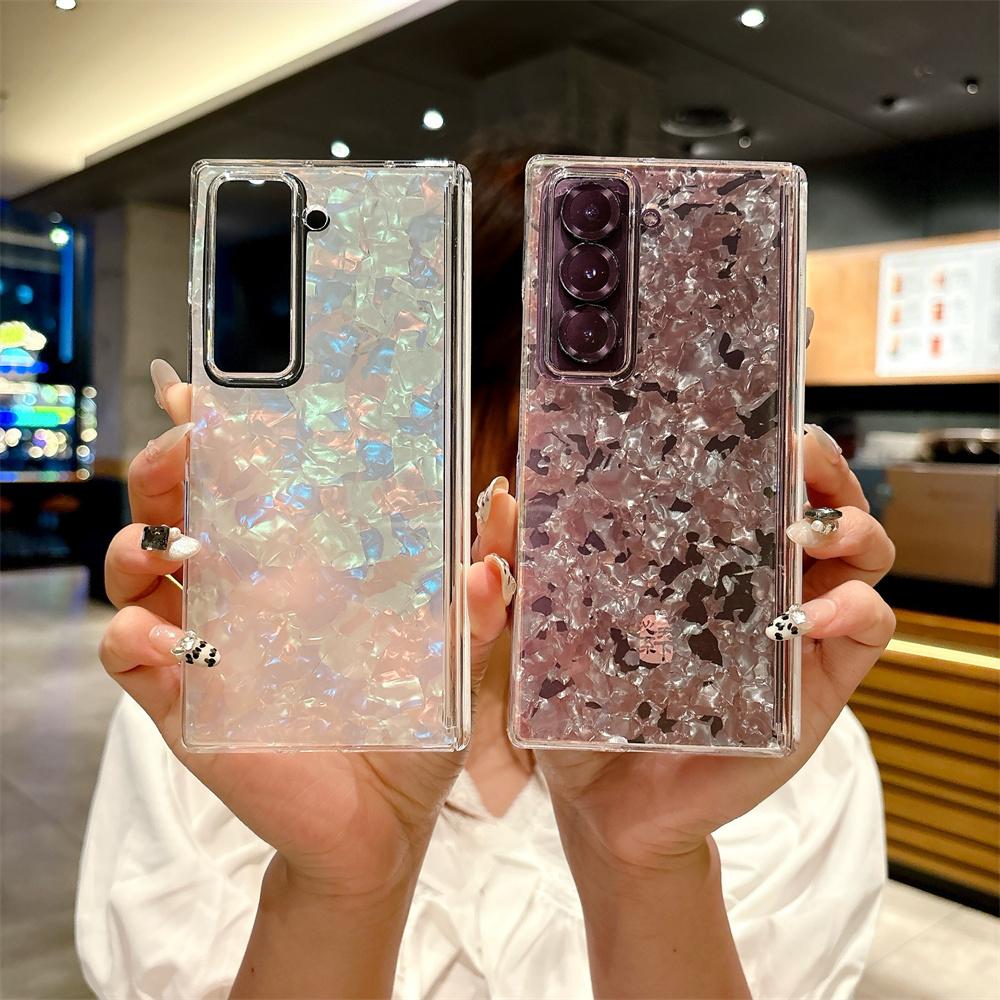 Custodia Rigida di Lusso con Motivo a Conchiglia Aurora per Samsung Galaxy Z Fold 7 6 5 4 fold7 zfold Fold6 Cover Posteriore Colorata in Acrilico Antiurto
