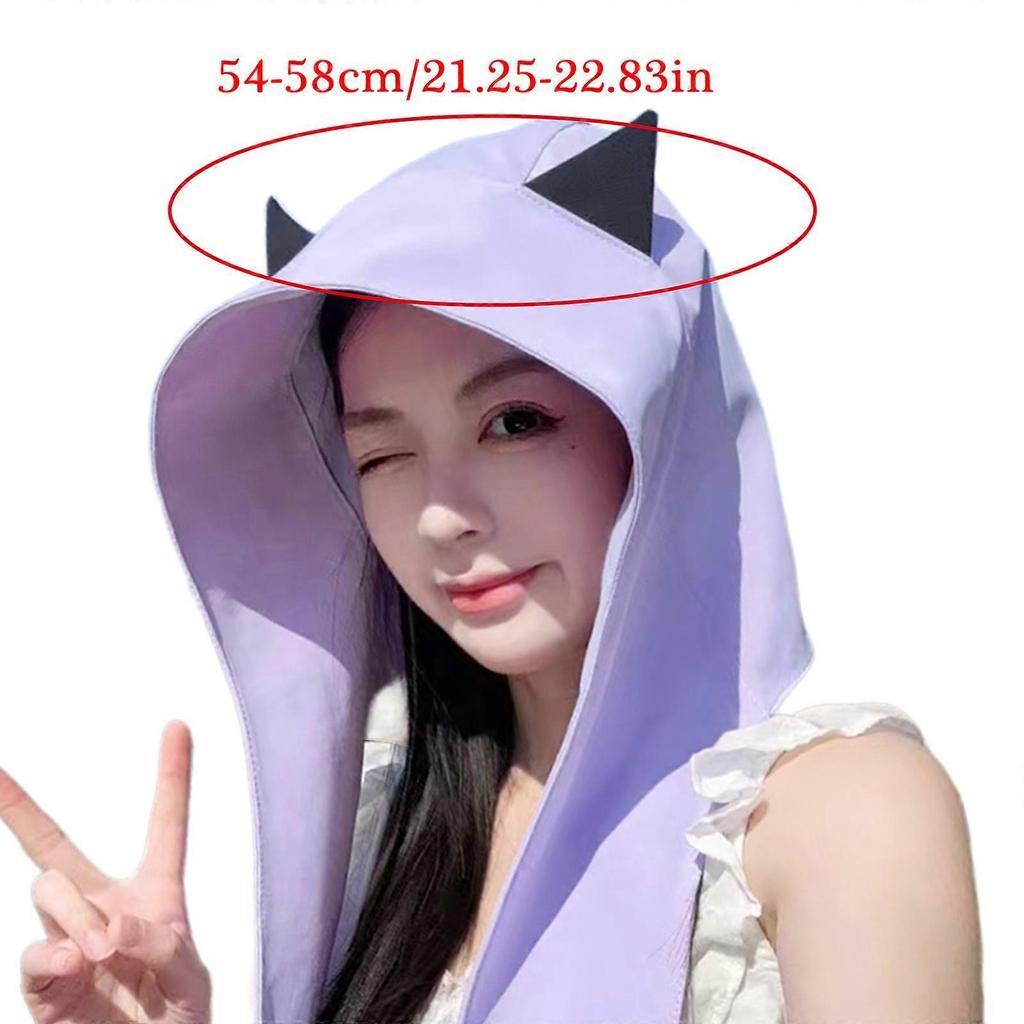Multiuse Sun Hat Shoulder Bag Hat Breathable Bucket Hat With Fun Devil Ear Design Great For Women Outdoor Adventures Purple