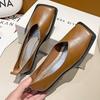 Fashion New Style Luxury Flats Shoes Women Square Toe Single Shoes Simple Temperament Leather Shoes Spring Round Toe Heels Zapatos Mujer