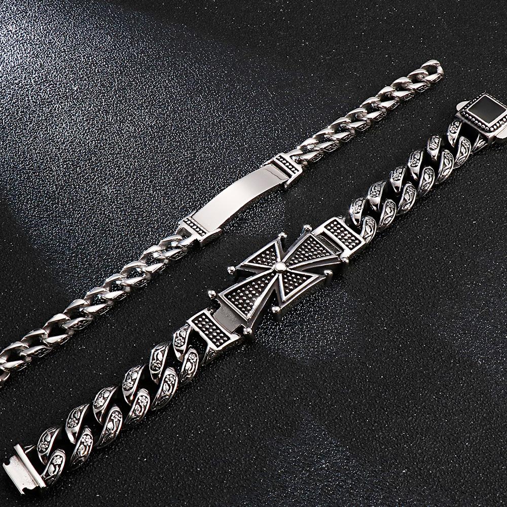 23mm Heavy Punk Retro Black Curb Cuban Chain Bracelet Men Women Hiphop Stainless Steel Biker Bike Pattern Cross Bangle Jewelry