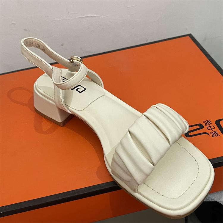 Fashion Retro Woman Shoes Med Buckle Strap Roman Sandals Summer Heels Open Toe Original Medium Gladiator Low Real Girls Peep Rome Genuin