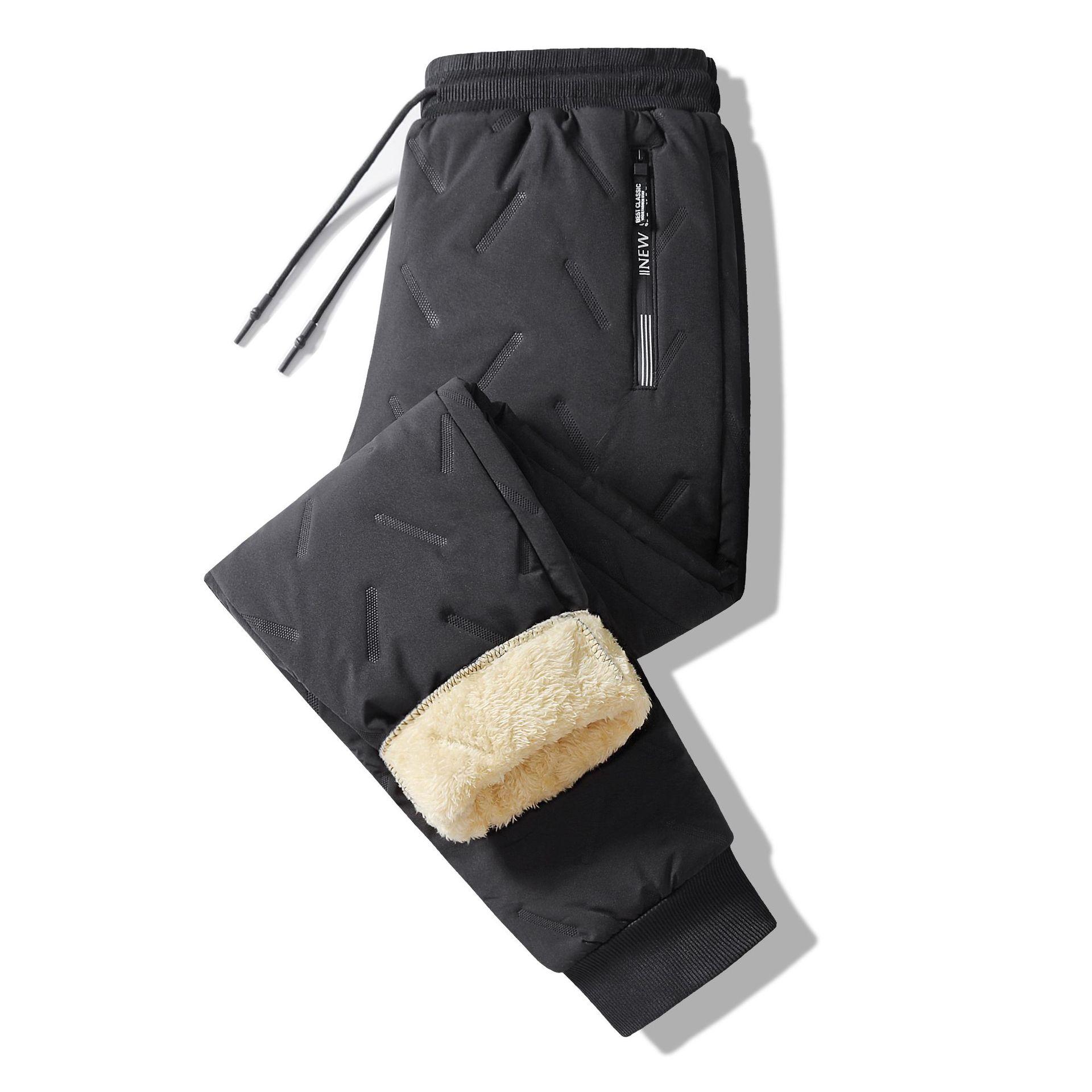 Мужские спортивные штаны из овечьей шерсти, повседневные флисовые теплые утолщенные брюки для бега, водонепроницаемые черные серые мужские термобрюки L чёрный