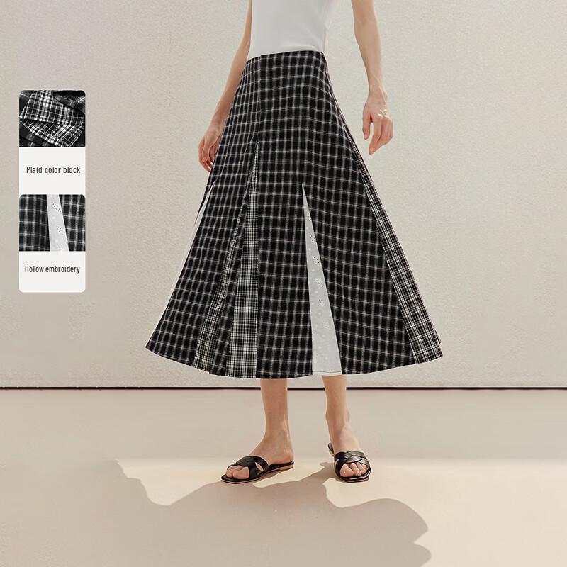 INMAN Irregular Patchwork Plaid A-Line Skirt L