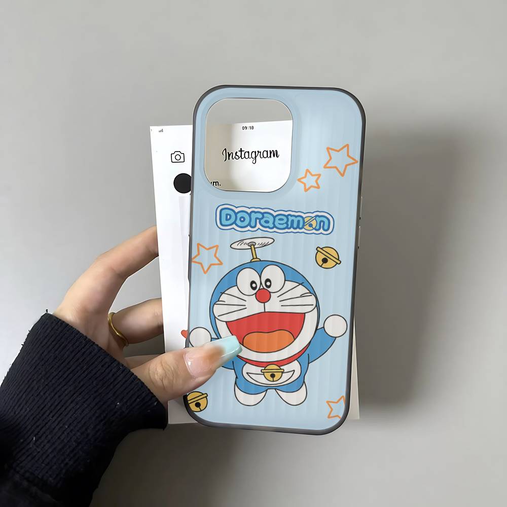 Cartoon Doraemon For IPhone 17 16 15 11 12 13 14 Pro Max Plus Pro Corrugated Translucent Back Phone Cover