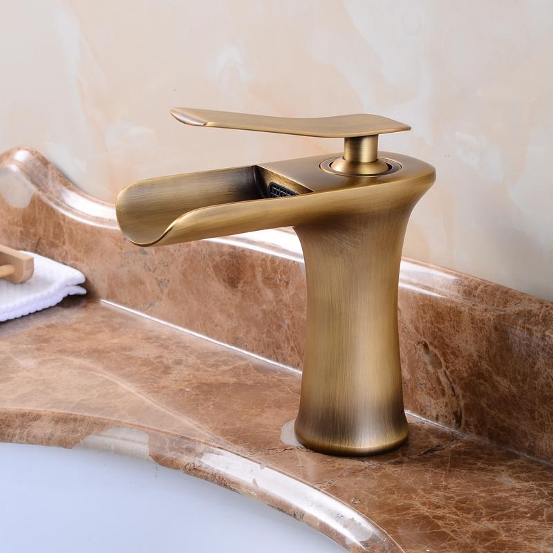 Wasserfall-Waschtischarmatur mit Warm- und Kaltwasseranschluss, Aufsatzarmatur, Crane, Antikbronze-Chrom-Finish, ELM100