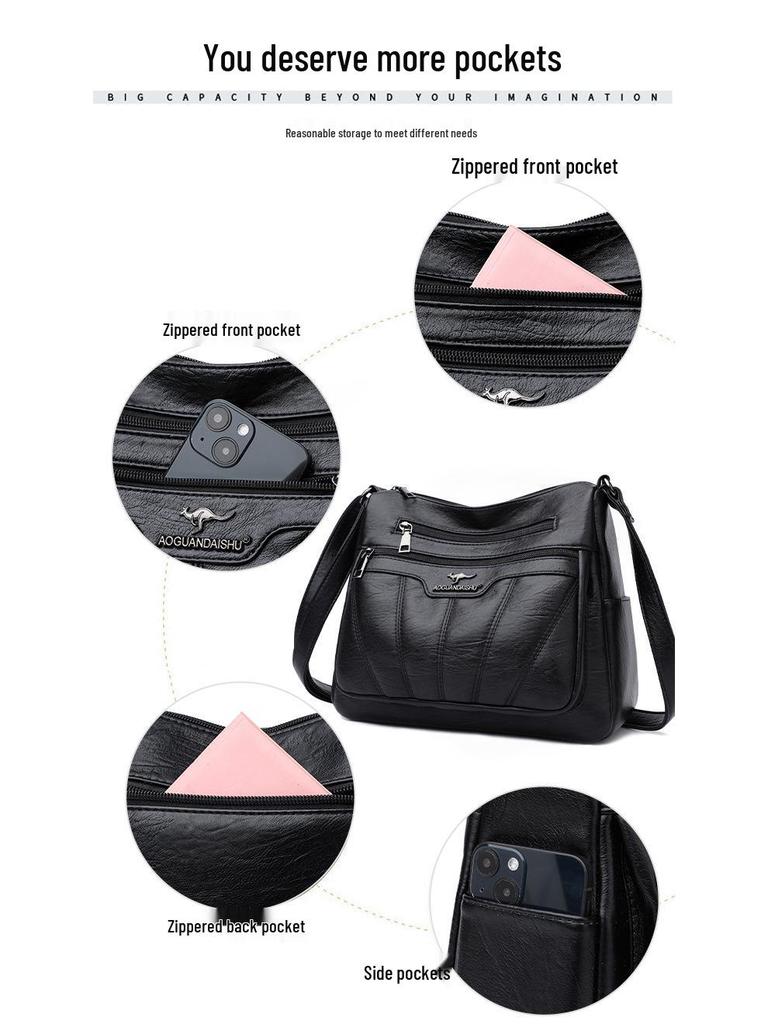 2025 Women's Fashion PU Crossbody Bag: Embroidered Multi-Pocket Shoulder Bag