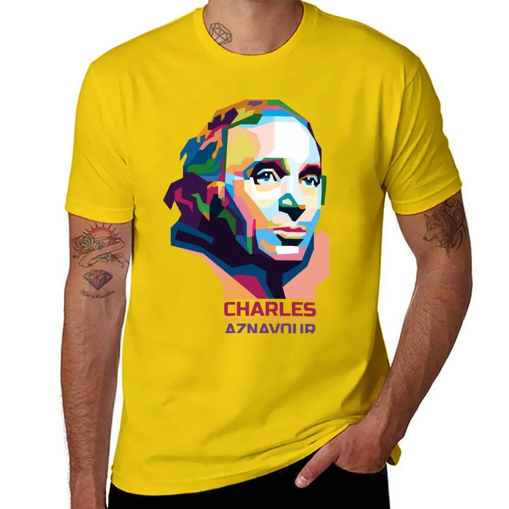 New Abstract Geometric Charles Aznavour In WPAP T-Shirt Short Sleeve Tee Aesthetic Clothing Men Workout Shirt