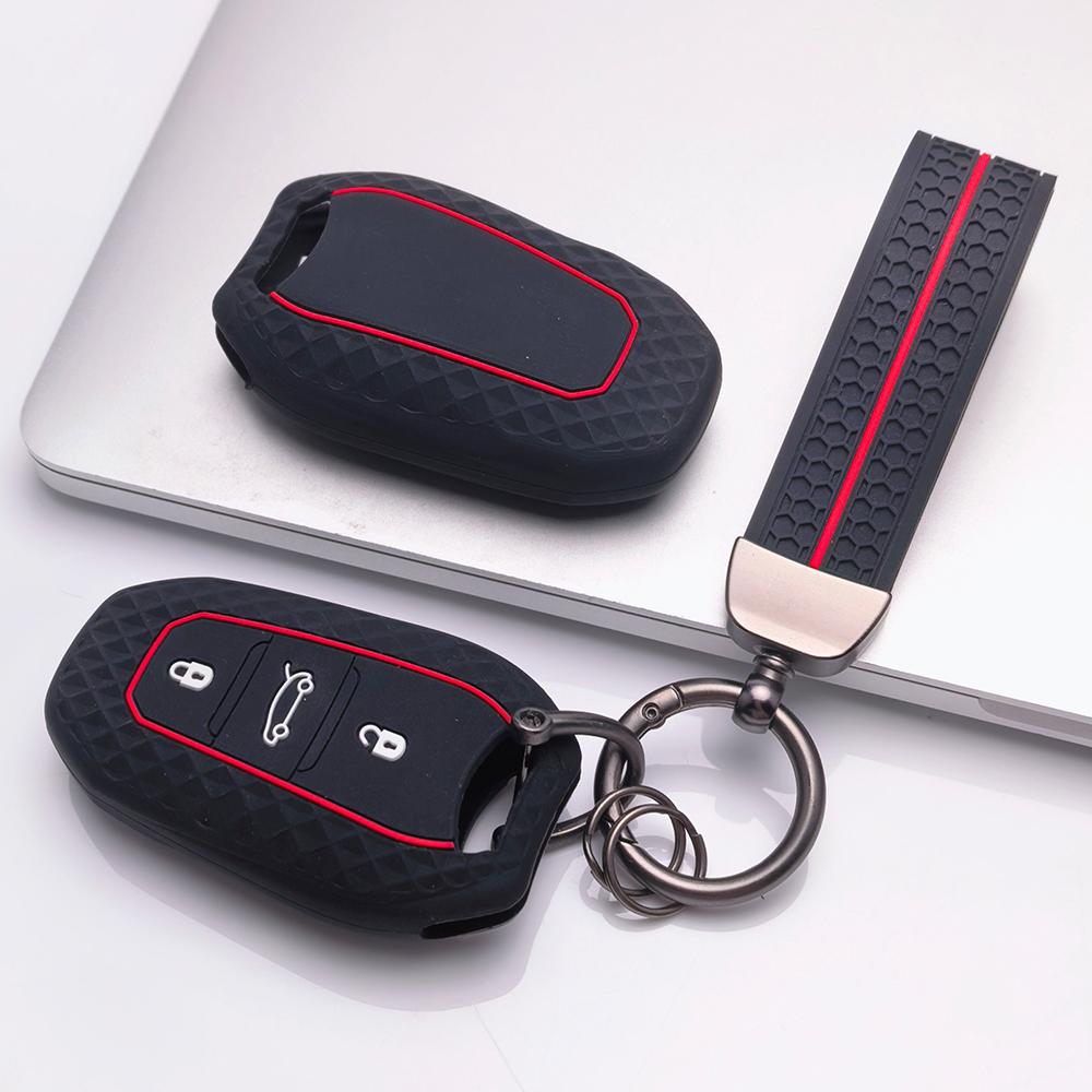 Key Fob Cover for Peugeot 3008 5008 208 308 408 508 4008 C3 with Keychain Anti-Scratch Surface Shockproof Structure Soft Grip Texture
