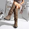 Mode Schlangenleder Leopard Lange Stiefel Sexy Schuhe Frau Hohe Absätze Herbst Winter Kniehohe Stiefel Leder Cowboy Damenschuhe Damen