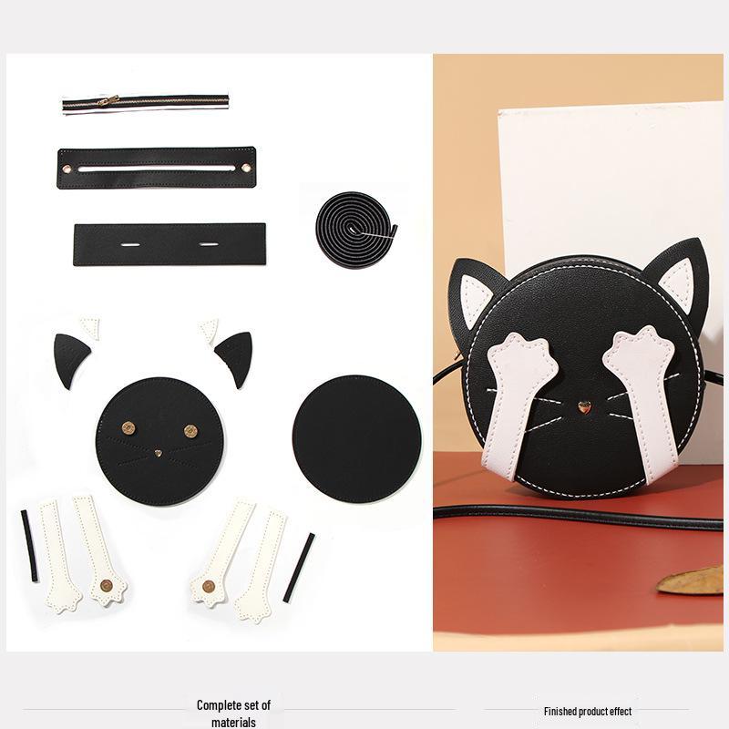 Korean Style Knitting Kit: DIY Crossbody Bag - Cute Student Fashion with Kitten Design