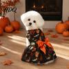 Pet Princess Skirt Funny Halloween Dog Dress Pumpkin Bat Spider Ghost Print Festive Costume for Photos Apparel Puppy with Bow Small Dogs Cats Soft