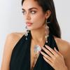 SHIXIN Elegant Leaf Flower Pendant Necklace Drop Earrings Jewelry Set For Women Golden Petals Tassel Long Necklace Party Jewelry