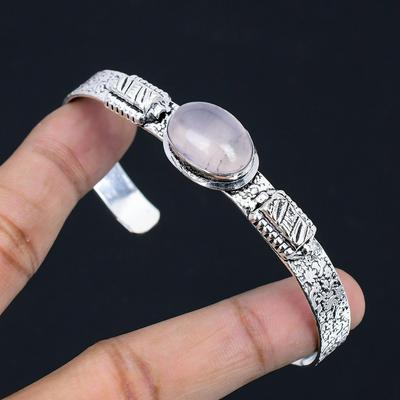 Gift For Women Bangle Adjustable 925 Silver Natural Rose Quartz Gemstone