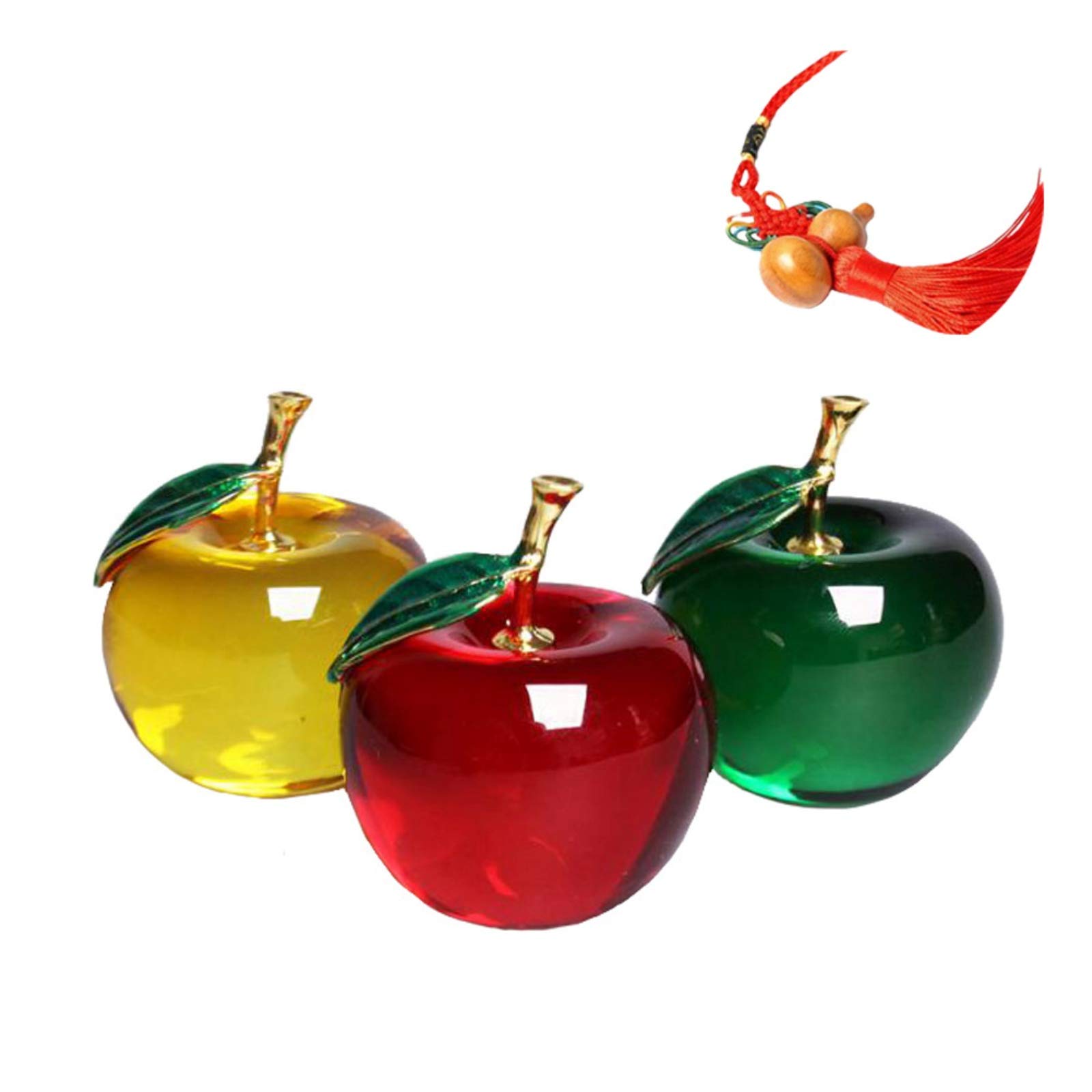 

Clove Cube: Pair of Apple Glass Objects, 2 Colors, Feng Shui Decor, Crystal Gourd, with Strap (Red, Yellow, Green)