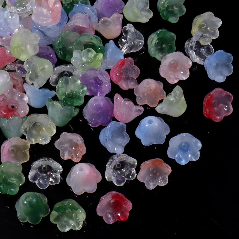 50pcs Colorful Lily of The Valley Flower Shape Bead 12x7.5mm Lampwork Glass Loose Beads For DIY Craft Jewelry Making Accessories