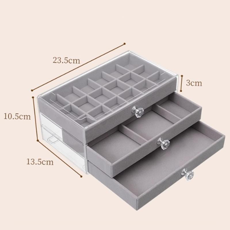 Velvet Jewelry Organizer With 3 Drawers Stackable Display Storage Earrings Necklace Bracelets Box