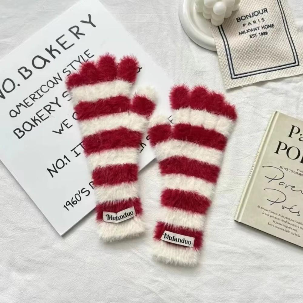 Cold Protection Striped Gloves Windproof Touchscreen Gloves Casual Warm Mittens  Winter